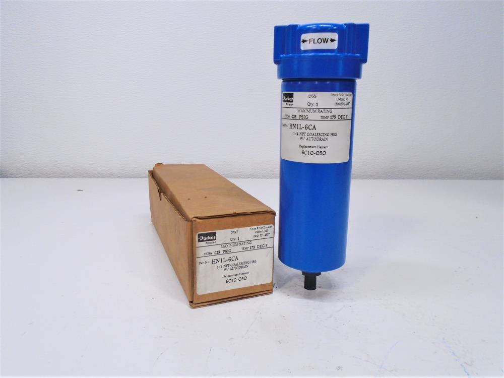 Parker Filtration 1/4" NPT Coalescing HSG Filter w/ AutoDrain, HN1L-6CA